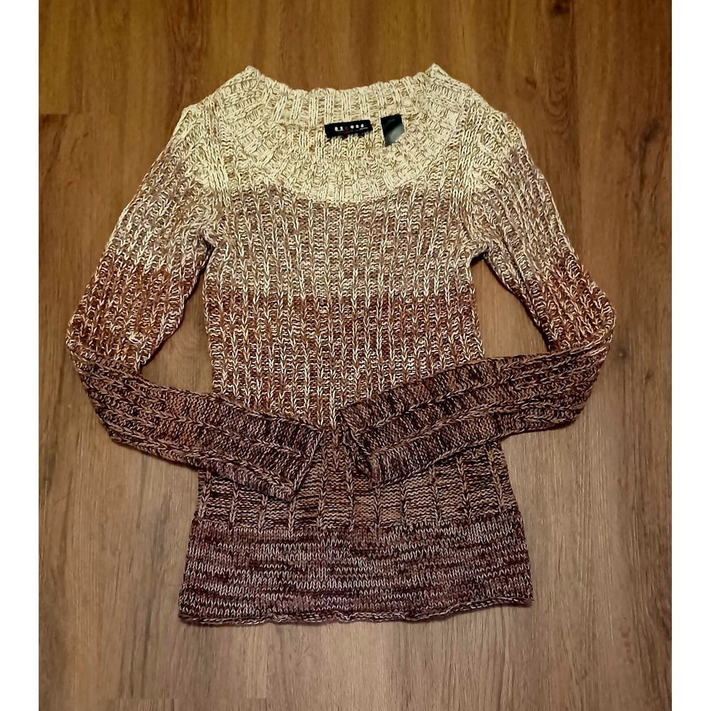 Axcess Liz Claiborne Womens Brown Cream Ombre Knit Cotton Sweater M Long Sleeve